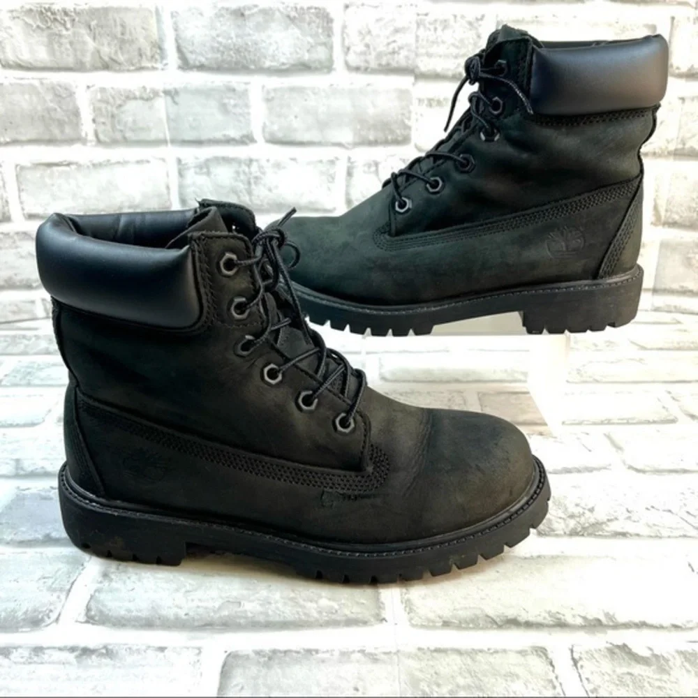 Timberland 6-Inch Premium Junior Size 5 Waterproof Black Nubuck Waterproof Boots